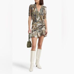 Veronica Beard Paisley Wrap Mini Dress - Blue and Brown